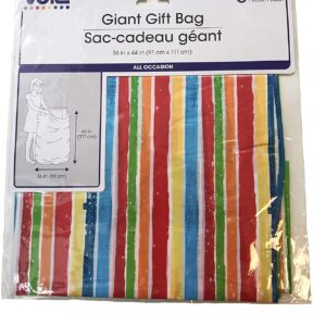 Giant 36" X 44" Gift Bag Sack for Birthday and Other Occasions - White with Multicolor Stripes